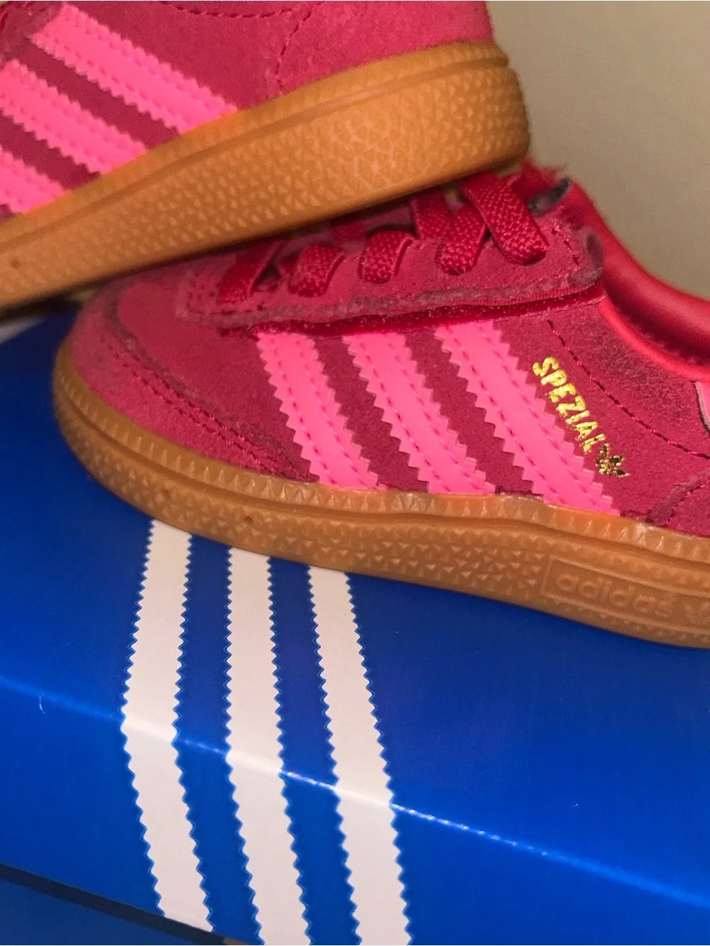 adidas Kids Hot Pink Suede Sneakers with Gum Sole